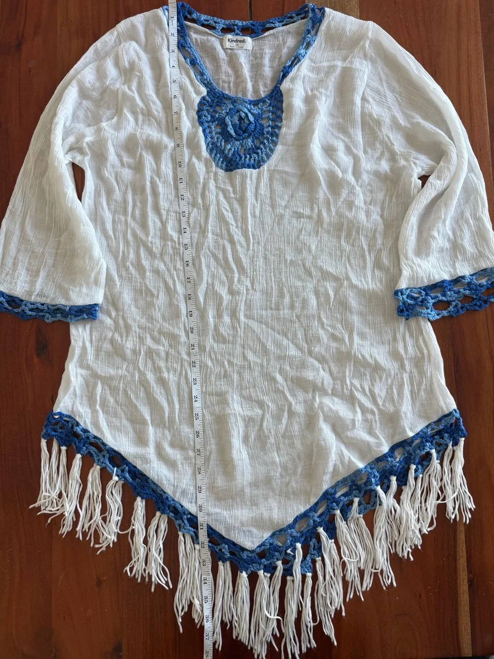 Kindred White & Blue Crochet-Trim Swim Coverup